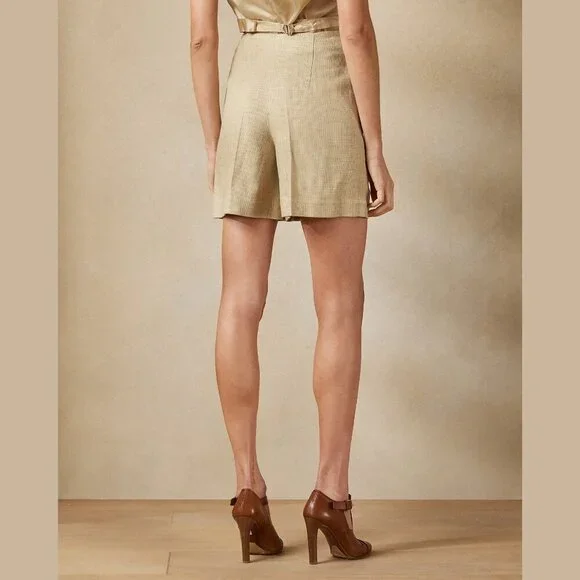 NEW Ralph Lauren Collection Ainsworth Tweed Shorts Tan Sage 14 Silk Linen Blend - Picture 3 of 7